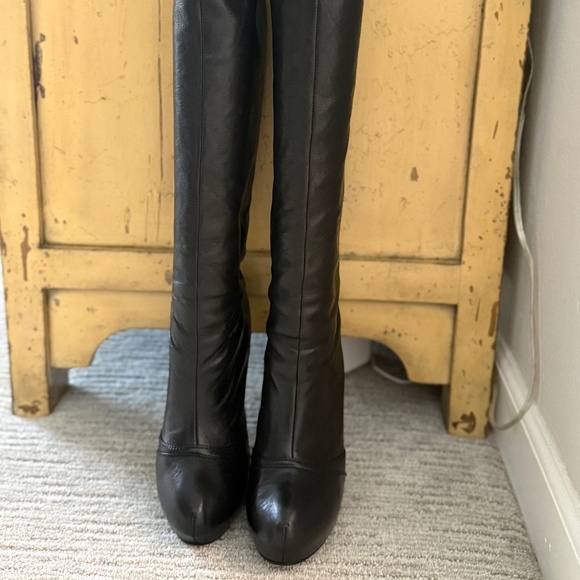 L.A.M.B. Black Leather Knee High Platform Boots